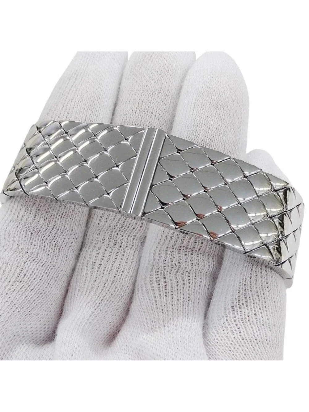 Chanel Watch Quilted Quartz Stainless Steel Silver Black Square Polished